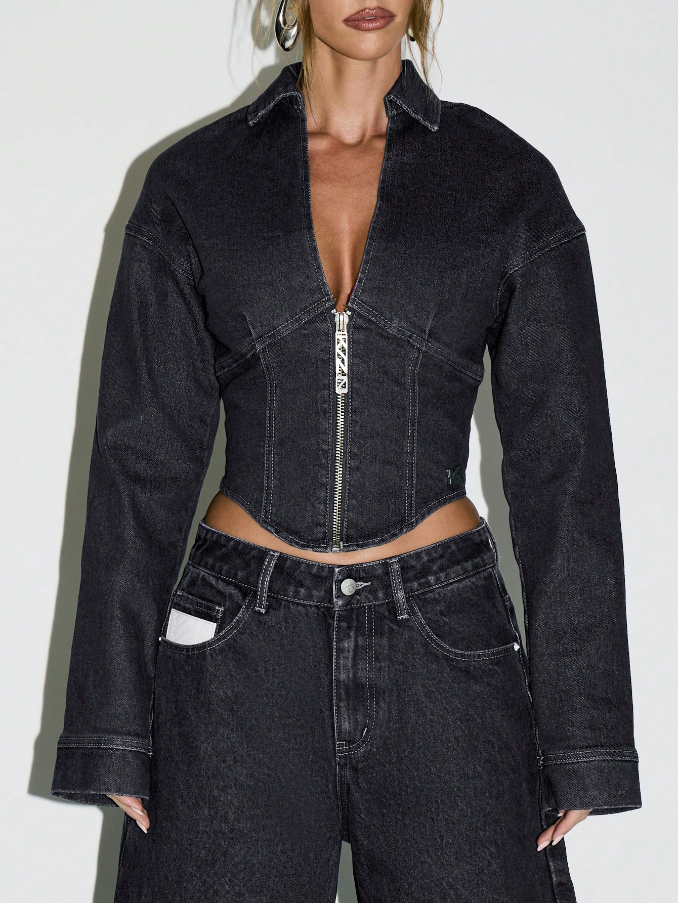 KIZN Zip Front Fitted Denim Jacket