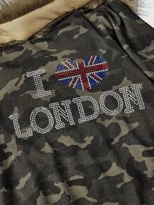 ROMWE J-Fashion Y2K Subculture Rhinestone Camo Print Fuzzy Patchwork Asymmetric Shoulder Sweatshirt For Women - Multicolor - View 3