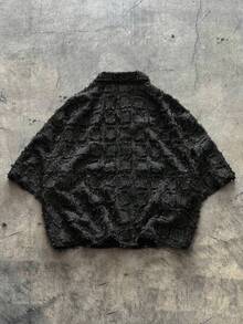 AXEPEAK Top de Manga Curta Casual Solta com Recorte Xadrez Azul Marinho e Verde Neon para Homens - Multicolorido - Visão 3