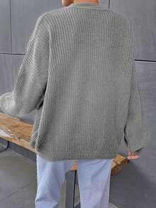EURMUSE Solid Color Crew Neck Casual Versatile Pullover Sweater, Autumn/Winter - Grey - View 3