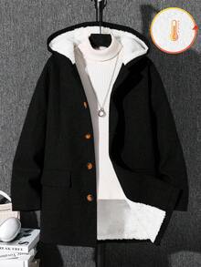 SHEIN 男童休闲日常舒适龙凤图案连帽加厚保暖中长外套