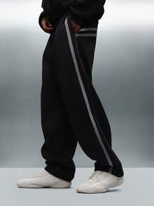 PLAYBOY X SUMWON Drop Crotch Sweatpants With Side Stripe Detail And Elastic Waistband For Casual Comfort - Black - View 4