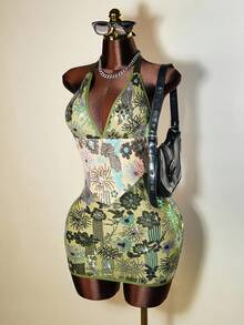 Mistrie Women's New Sexy Sleeveless Halter Neck Mini Dress With Sequin Fabric – Perfect For Parties, Dates, Halloween & Music Festivals, Glamorous & Eye-Catching