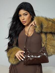 CUCCOO SZL 人造漆皮鋸齒紋法棍包 - 巧克力棕 - 查看 4