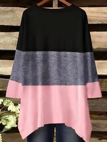 EMERY ROSE Contrast Color Round Neck Long Sleeve Heart Pattern Casual Top - Black - View 2