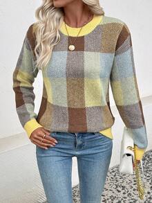 EMERY ROSE Women's Casual Everyday Office Commute School Striped Pattern Dropped Shoulder Loose Ringer Pullover Sweater, Autumn/Winter - Butter Yellow - View 6