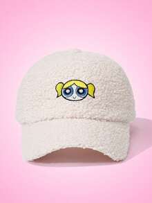 THE POWERPUFF GIRLS X SHEIN Fashionable Cute Cartoon Bubbles Embroidered Washed Baseball Cap - Beige - View 2