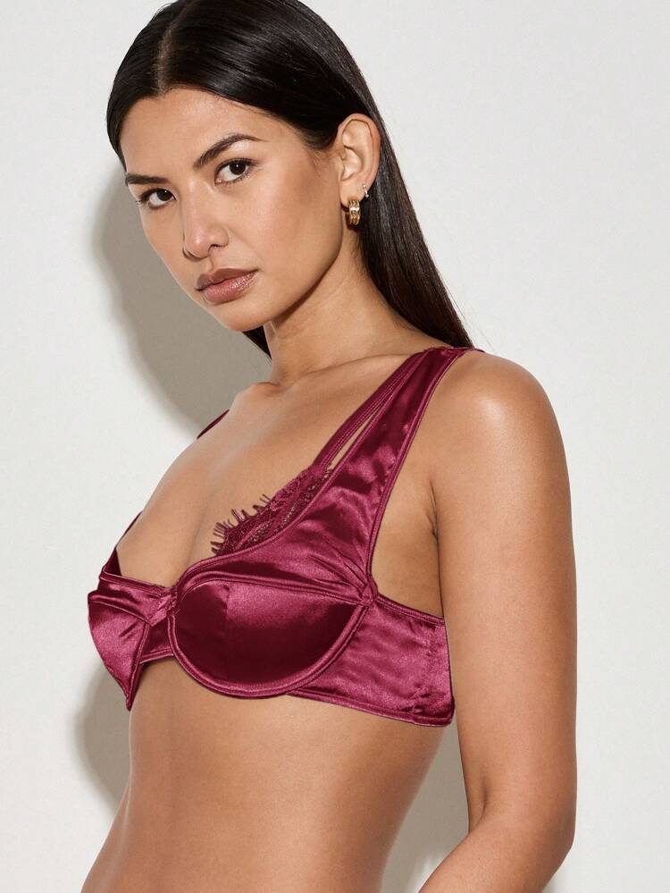 Satin Bralette With Lace Trim Detail