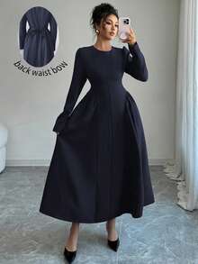 Elenzga Đầm Maxi Tay Dài Cổ Vuông Xếp Ly Eo Phong Cách Pháp Lãng Mạn Cổ Điển Dễ Thương Cho Nữ, Phong Cách Đường Phố, Đi Làm, Tiệc Trà Chiều, Lễ Tạ Ơn, Trở Lại Trường, Xuân/Thu/Đông - Màu xanh hải quân - Xem 6