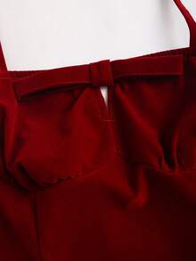 Sweetra 女士复古性感修身蝴蝶结红色优雅露肩派对连衣裙，适合春秋季和情人节穿着 - 紅色 - 查看 7