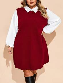 SHEIN CURVE+ Plus Size Women Colorblock Long Sleeve Dress, Autumn