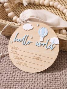 SHEIN 新生兒里程碑木製掛牌，木製裝飾「Hello World」嬰兒出生學校標誌，秋冬款拉鍊式多色輕量男孩女孩通用 - 彩色 - 查看 7