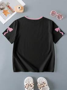 THE POWERPUFF GIRLS X SHEIN Tween Girl Summer Casual Cartoon Blossom, Bubbles, Buttercup Pattern Short Sleeve T-Shirt