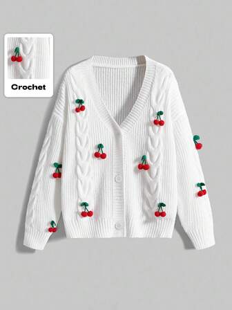 Kawaii Cárdigan de punto con estampado de flores de cerezo estilo Kawaii y lindo, suéter de manga larga de punto blanco de talla grande para mujer, otoño/invierno