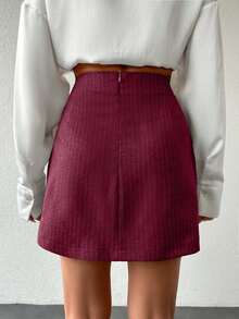 EURMUSE Women's Wrap Around Striped Pleated Versatile Skirt - Burgundy - View 2