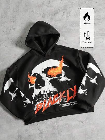 Street Life Men's Loose Fit Graphic Print Hoodie, Retro Street Style