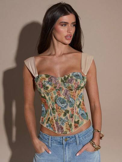 SHEIN BAE Camiseta de tirantes con estampado romántico francés y lazo para mujer