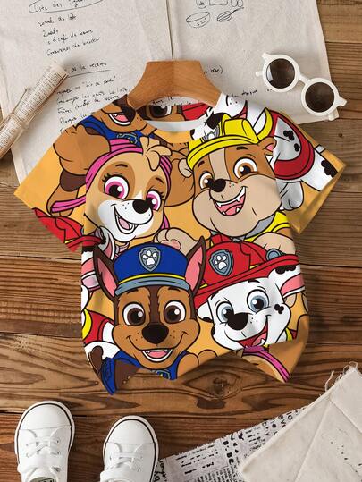 SHEIN | PAW Patrol Camiseta de manga corta con estampado de dibujos animados para niño
