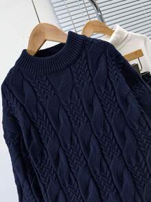 Tween Boys' Casual Solid Color Turtleneck Pullover Knit Sweater - Navy Blue - View 3