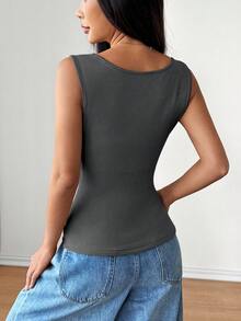 Rafferiza 欧美风休闲拼接罗纹加厚内衬女式上衣，秋冬款 - 深灰色 - 查看 2