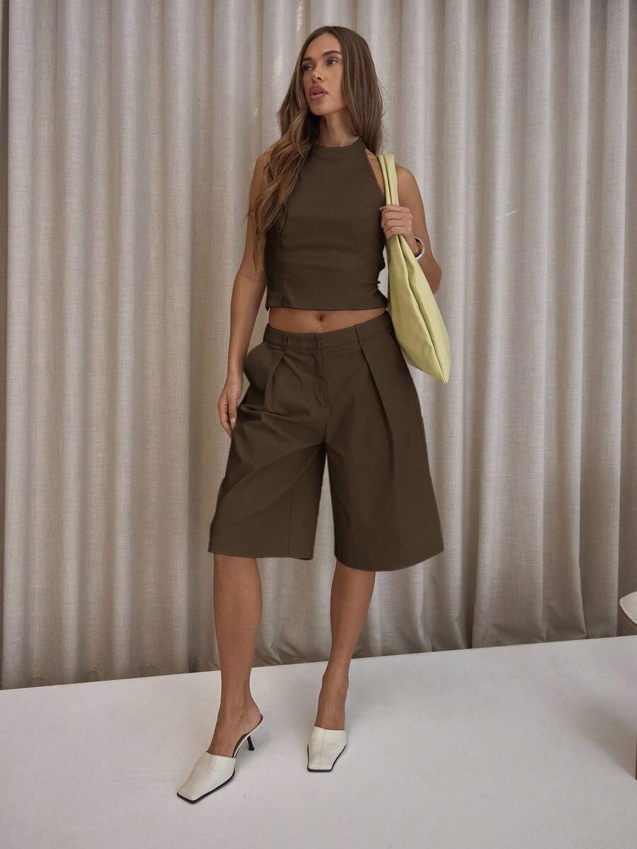 MUSERA Shorts rectos plisados de corte largo, elegantes, sexys, para usar en la calle, salidas nocturnas, fiestas de invierno, Día de San Valentín