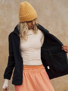 Medorelle Jachetă din fleece cu fermoar contrastant și manșete elastice pentru toamnă/iarnă - Negru - Vizualizare 7