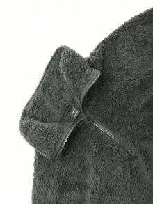 Claim Dot 男士套头四分之一拉链卫衣，深灰色保暖内衬，刺绣设计，醒目个性，室内外皆宜，休闲、运动、通勤、返校、度假皆可穿着，是送给男友/老公的理想礼物，情侣装，长袖上衣 - 深灰色 - 查看 4