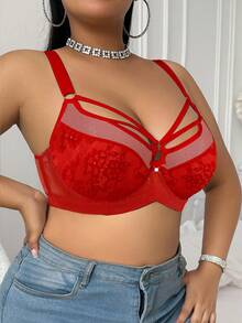 SHEIN 1 Áo ngực có gọng ren vá cỡ lớn - Đỏ - Xem 4
