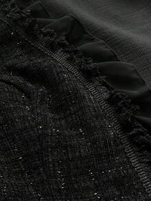 Sunspun Áo khoác cardigan dáng công chúa cỡ lớn thanh lịch, vải voan viền bèo nhún, áo khoác cardigan dài tay thời trang tối giản đa năng, áo khoác cổ vải họa tiết, áo khoác vest đen cho mùa thu/đông - màu đen - Xem 8