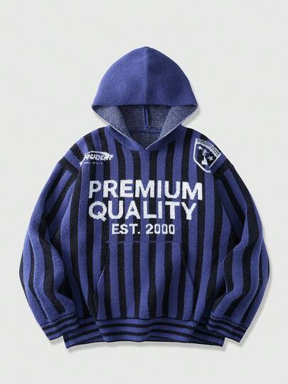 Prep Herren Buchstaben Jacquard gestreifter Langarm Lässig Hoodie Pullover, Herbst/Winter