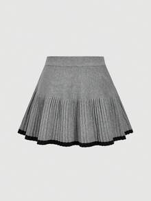 SHEIN MOD 皮革搭扣撞色褶裥灰色迷你针织裙 - 灰色 - 查看 2
