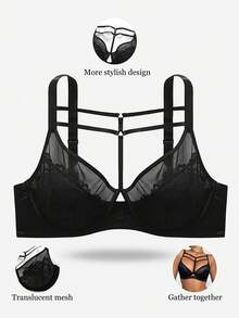 1pc Women's Sexy Lace Patchwork Bra Lingerie Bra - Black - View 5
