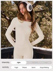 GLOWMODE FeatherFit™-Ribbed Merry Moves Soft Stretchy Sweat-Wicking Slim Fit Boat Neck Long Sleeve Top Holiday Outdoors Spring - Pearl White - View 7