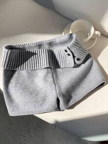 Comfortcana 女士罗纹针织休闲灰色迷你毛衣短裤，纯色针织灰色短裤，优雅针织短裤
