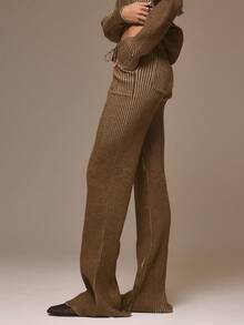 MUSERA Two Tone Knit Fitted Flare Trousers Pocket Detail Cool Girl, Streetstyle, Cute, , , Winter - Multicolor - View 3