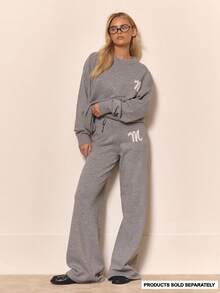 MUSERA 针织系带直筒裤“M”码，冬季居家休闲舒适工作可爱优雅休闲春季款 - 灰色 - 查看 1