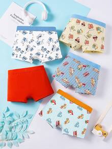 5pcs/Pack Boys' Boxer Briefs With Cool Car Prints, Soft Cotton Comfortable Stretchy - Multicolor - View 2