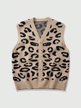 Street Life Men's Casual Leopard Print Knit Vest, Autumn/Winter