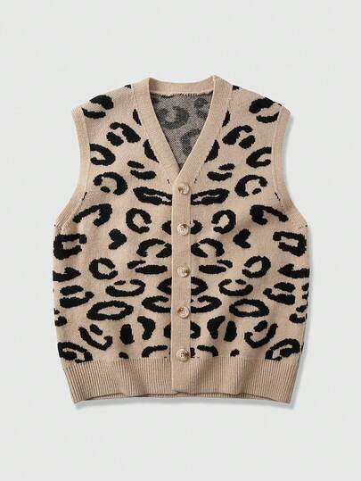 Street Life Chaleco de punto con estampado de leopardo casual para hombre, otoño/invierno