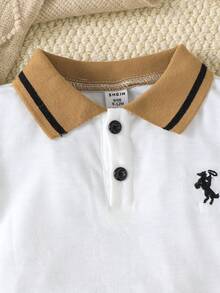 Souflis Souflis 2 Peças Conjunto de Moda Casual de Verão para Menino, Camisa Polo com Bordado de Cavalo em Bege, Shorts Cáqui com Cinto, Adequado para Uso Diário e Passeios, Camisa Polo e Shorts para Menino, Conjunto de Verão para Menino, Conjunto de Camisa e Shorts para Menino - Multicolorido - Visão 4