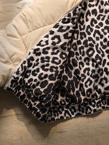 SHEIN Sparklyn Manteau matelassé à manches longues réversible avec imprimé léopard pour préadolescentes