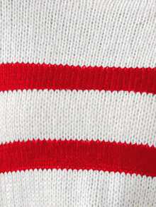 SHEIN LUNE Striped Pattern Stand Collar Casual Versatile Long Sleeve Pullover Sweater - Red and White - View 8