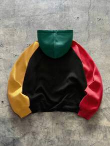 AXEPEAK Men's Casual Contrast Color Patchwork Zip-Up Hoodie, Autumn/Winter, Long Sleeve Top