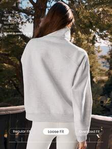 GLOWMODE Everyday Fleece Winter Soft Warm High Neck Relaxed Fit Waist Length Sweatshirt Autumn Winter Outdoors Daily Casual Wear - Grau - Übersicht 2