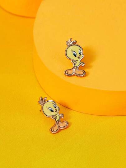 LOONEY TUNES X SHEIN 1 Pair Fashionable Women's Cartoon Tweety Bird Pattern Casual Cute Stud Earrings