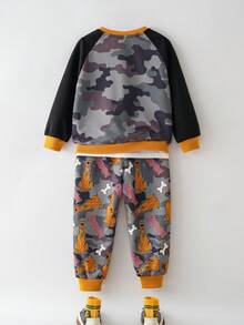 SCOOBY-DOO X SHEIN 2pcs/Set Young Boy Casual Dog Print Camouflage Contrast Raglan Sleeve Crew Neck Sweatshirt And Sweatpants Set - Multicolor - View 2