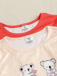 Conjunto de 4 piezas de ropa informal y cómoda para niñas con diseño de dibujos animados, que incluye top de cuello redondo de manga larga y leggings de ajuste ceñido, para otoño - Multicolor - Ver 3