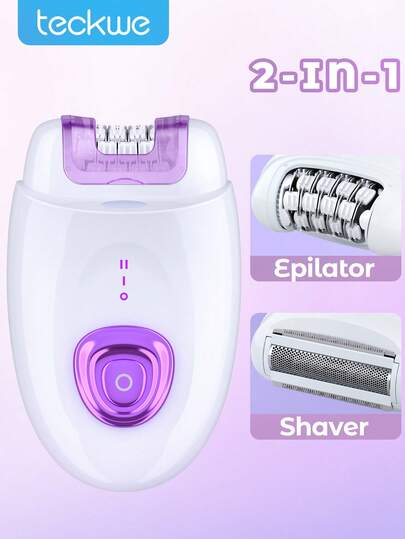 Teckwe 女士脱毛器，女士剃毛器，二合一脱毛器，带脱毛器头和剃毛器头，电动无绳剃毛器便携式无痛脱毛器，适用于面部比基尼腋窝腿手部毛发修剪器女士和男士万圣节礼物