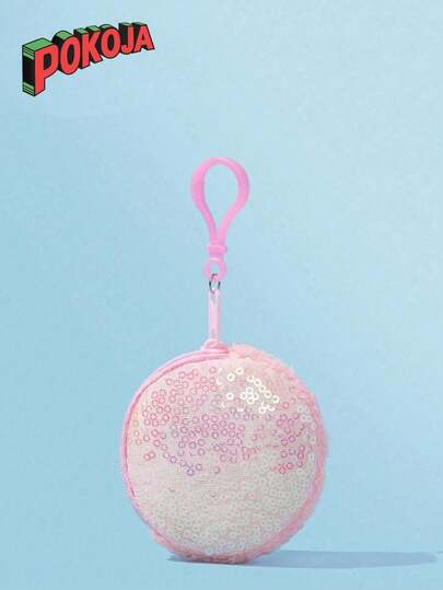 1PC Glittery Round Zip Pouch - Sparkly Sequins Coin Purse & Earphone Case, Portable Shiny Mini Wallet With Metallic Finish - Cute Practical Organizer For Teens & Adults, Daily Casual Adorable Accessory