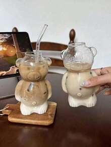 1 pieza Taza de café de vidrio con diseño de oso de dibujos animados, regalo de cumpleaños divertido para niñas, creativo y lindo - Multicolor - Ver 1